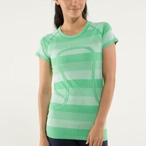 Lululemon Heathered Green Bean Run Swiftly Tech Short Sleeve Top Sz 6